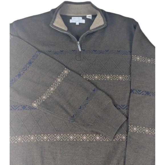 Alex Cannon Mens Sweater Large Brown Quarter Zip Geometric Pattern Knit - Picture 1 of 8